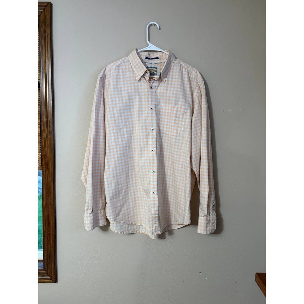 Tommy‎ Bahama mens xl long sleeve Orange White Gingham Long Sleeved Shirt